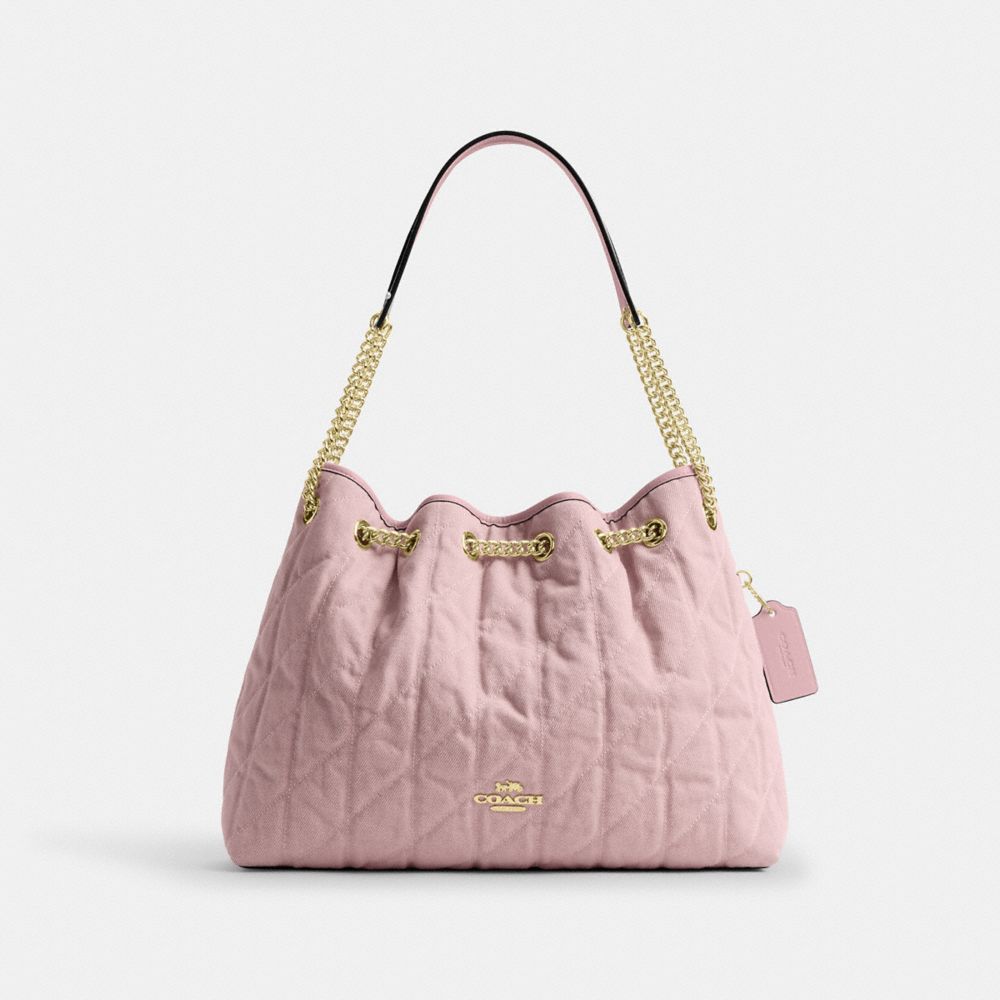 COACH&reg;,Evelyn Shoulder Bag In Loved Denim With Quilting And Charm,,Front View