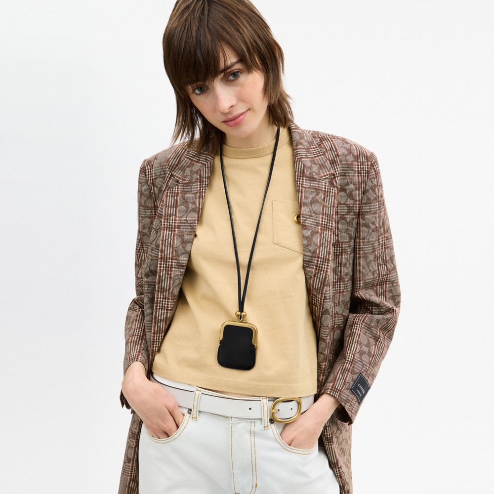 COACH®,Rectangle Kisslock Pouch,Leather,Coin,Casual,Black,Detail View