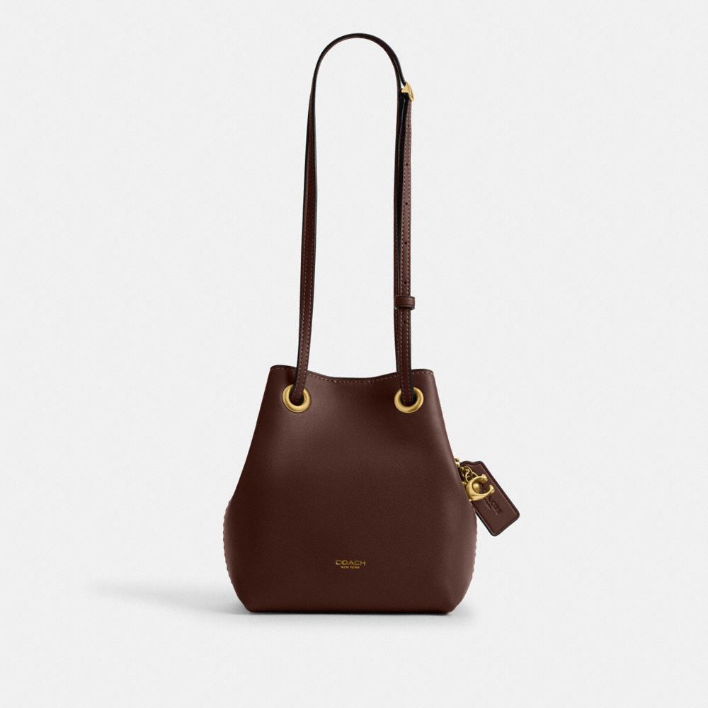COACH®,Jade Drawstring Bag,Leather,Cotton,Pouch,Drawstring,Crossbody,Drawstring,Logo,Sustainable,Adjustable,Brass,Casual,,Front View