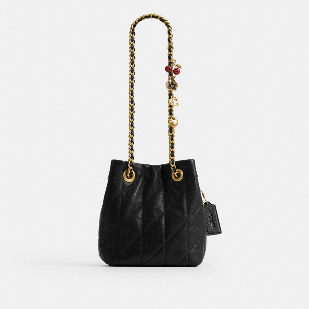 COACH®, ジェイド ドローストリング バッグ・キルティング, ボディバッグ&斜めがけバッグ,ﾌﾞﾗｽ/ﾌﾞﾗｯｸ,Front View