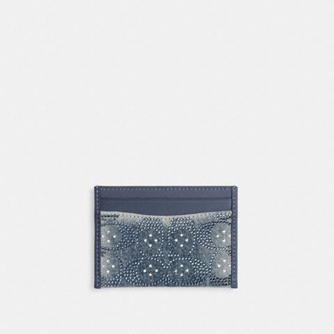 Женские кошельки Coach Essential Card Case In Regenerative Cotton Denim With Crystal Signature