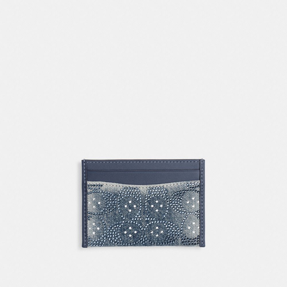 Женские кошельки Coach Essential Card Case In Regenerative Cotton Denim With Crystal Signature — фото 2