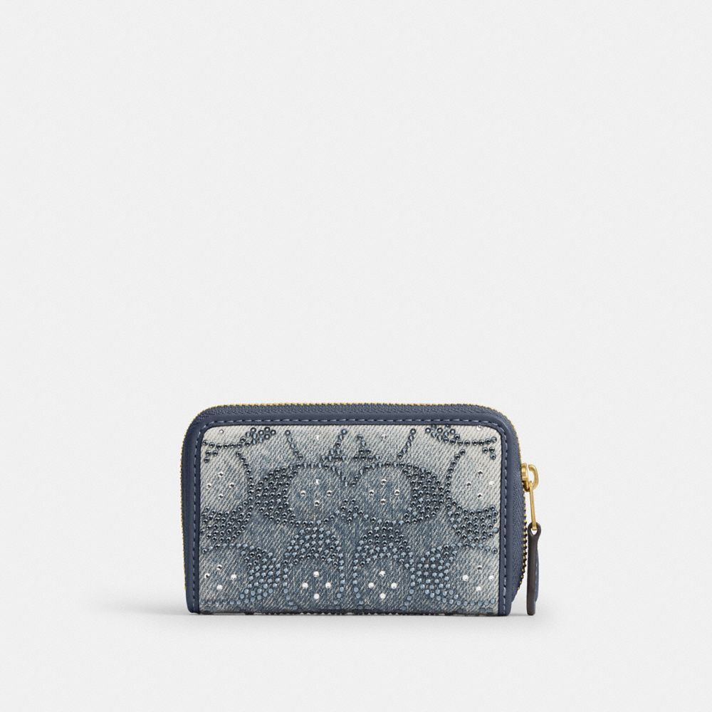 Женские кошельки Coach Essential Small Zip Around Card Case In Regenerative Cotton Denim With Crystal Signature — фото 2