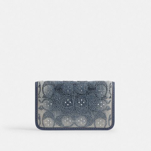 Женские кошельки Coach Essential Slim Card Case In Regenerative Cotton Denim With Crystal Signature