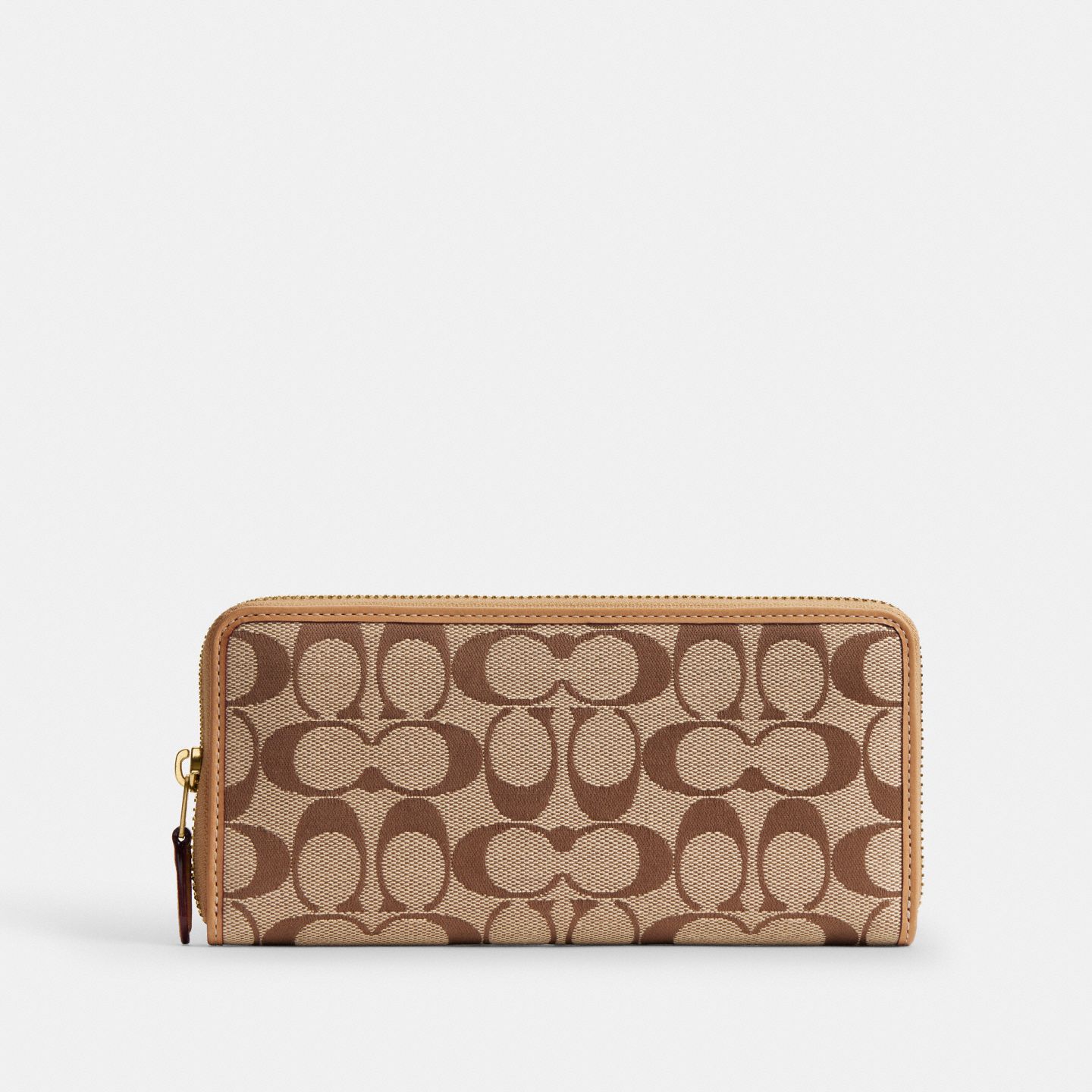 Тонкий кошелёк-гармошка на молнии Coach Essential из жаккарда Signature, цвет: Латунный / Хаки персиковый — фото 1