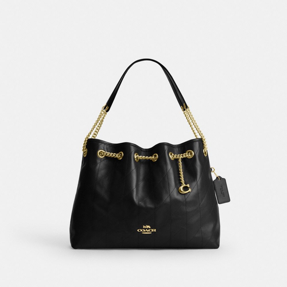 COACH®,Evelyn Shoulder Bag With Quilting And Charm,Recycled Polyester,Leather,Shoulder Bag,Quilted,Sustainable,Gold Metal,...,,Front View