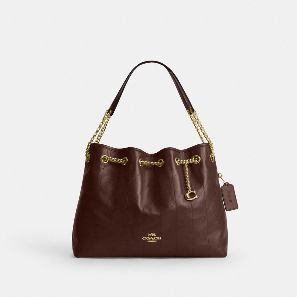 COACH®,Evelyn Shoulder Bag With Quilting And Charm,Recycled Polyester,Leather,Shoulder Bag,Quilted,Sustainable,Gold Metal,...,,Front View