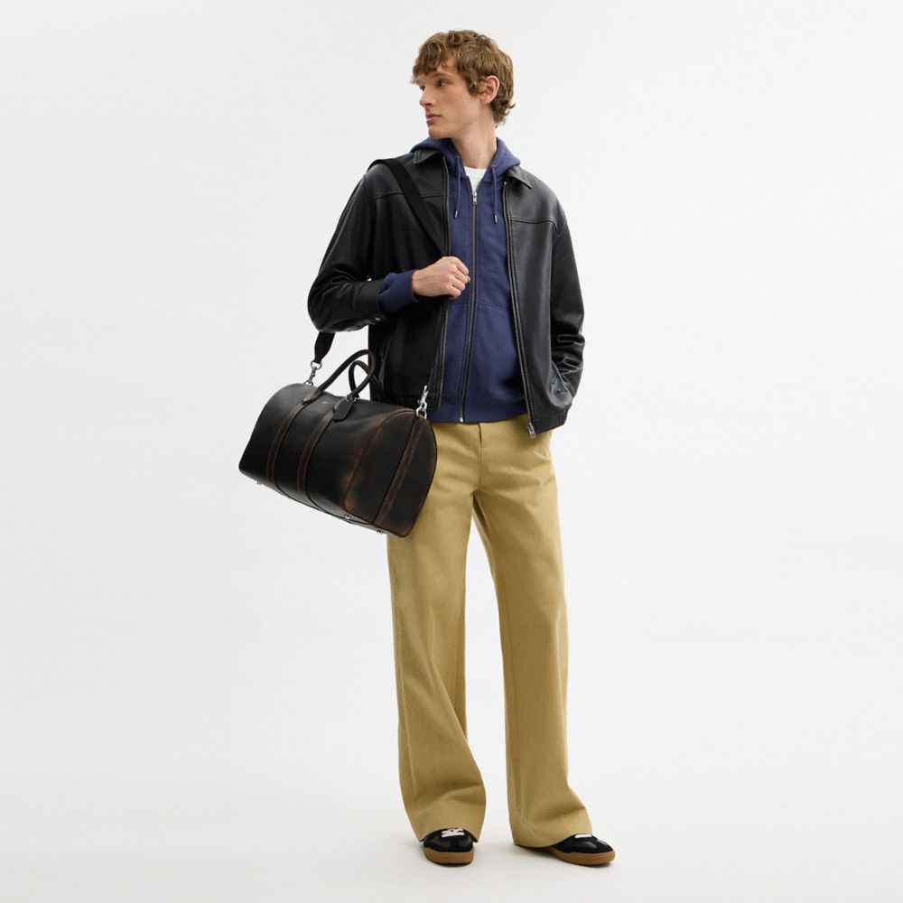 COACH®,Compass Bag 45 In Loved Leather,Leather,Cotton,Duffle Bag,Metal Material,Gold Metal,Black,Detail View