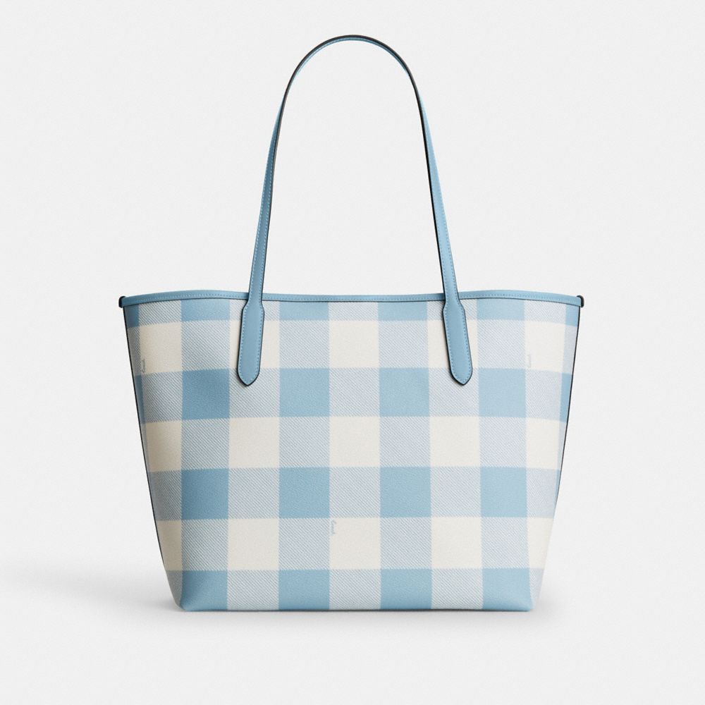 City Tote Bag With Gingham Print And Charm | Bags | Coach | COACH®