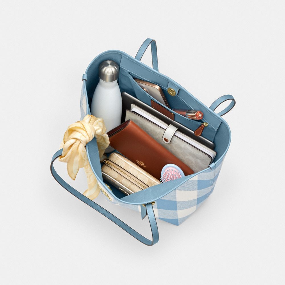 City Tote Bag With Gingham Print And Charm