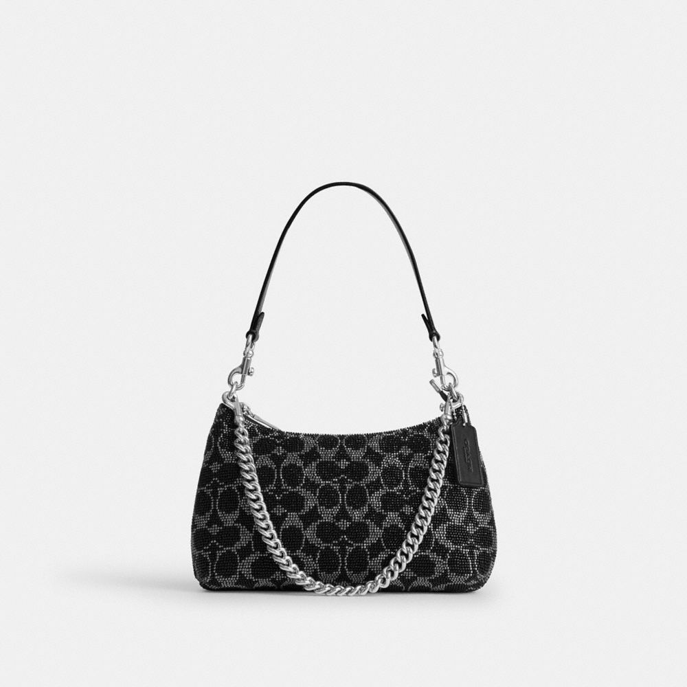 COACH®,SAC ÉPAULE TERI EN SATIN EXCLUSIF,Argenté/Noir,Front View