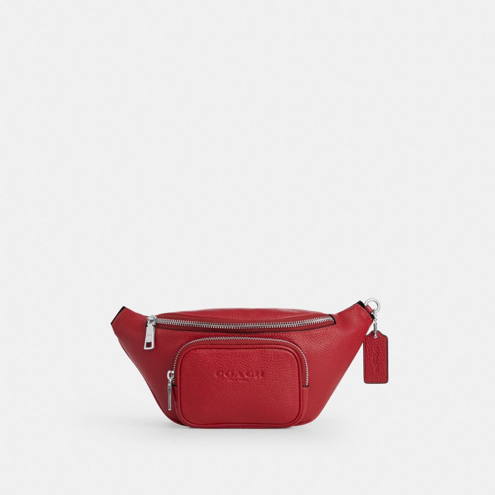 COACH®,Travis Belt Bag 30,Leather,Recycled Polyester,Polyester,Metal Material,Logo,Adjustable,Durable Fabric,Silver Metal,...,Red,Front View