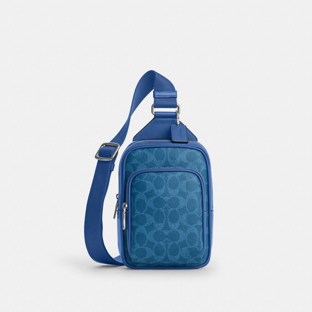 COACH®,Racer Sling Pack In Signature Canvas,Recycled Polyester,Canvas,Leather,Slingback,Metal Material,Logo,Adjustable,Sus...,,Front View