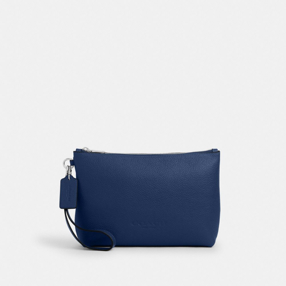 COACH®,POUCH,Argent/Bleu profond,Front View