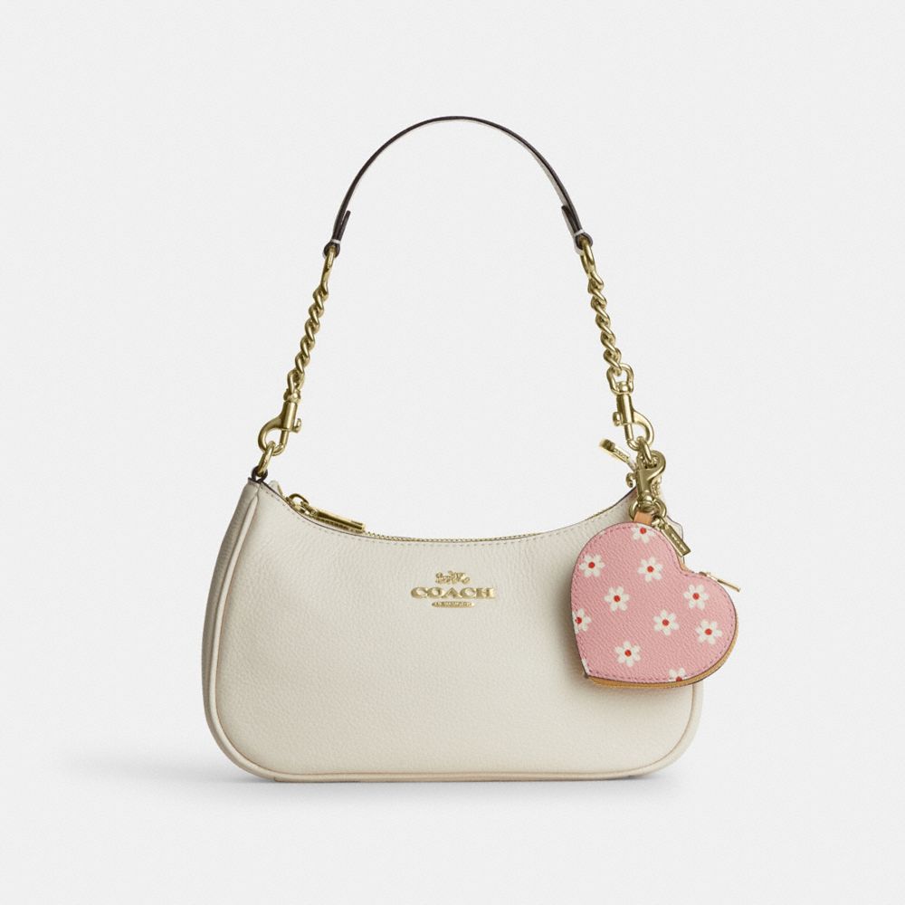 COACH®,Heart Bag Charm With Floral Print,,Angle View