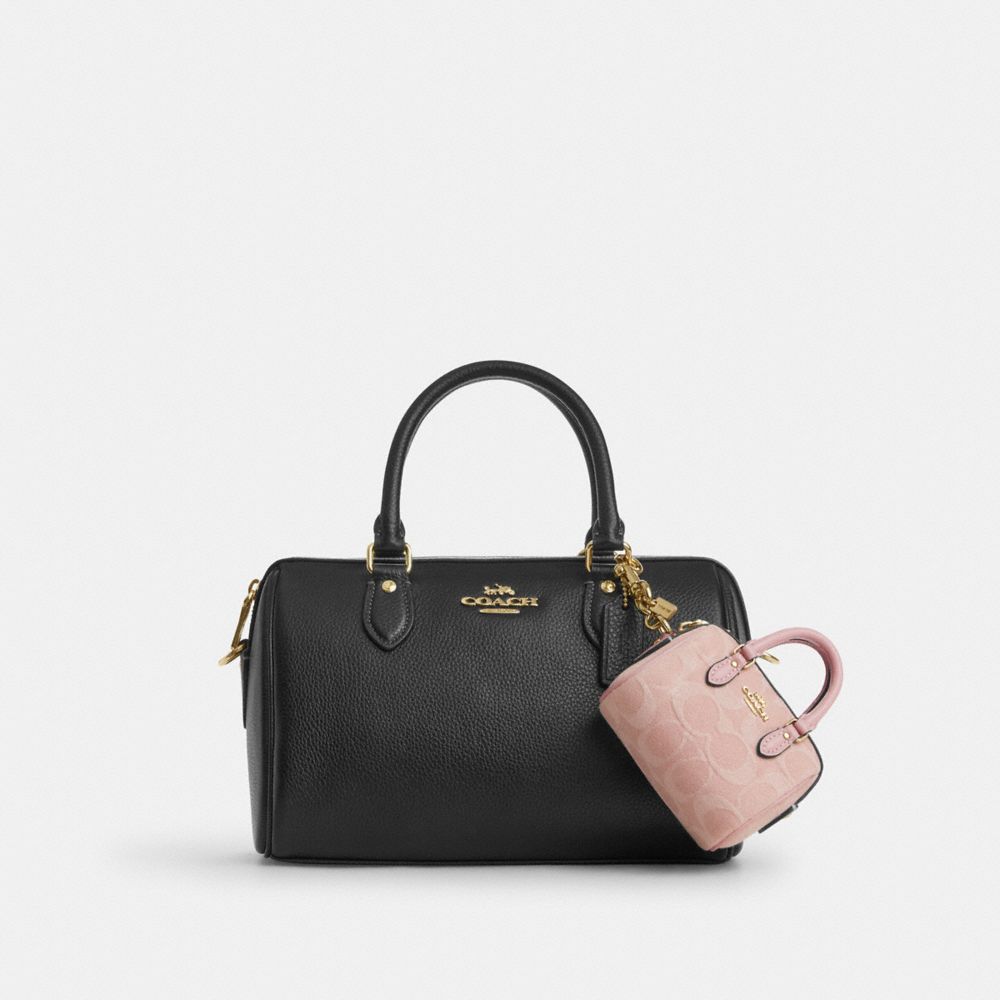COACH®,Mini Rowan Bag Charm In Signature Denim,,Angle View