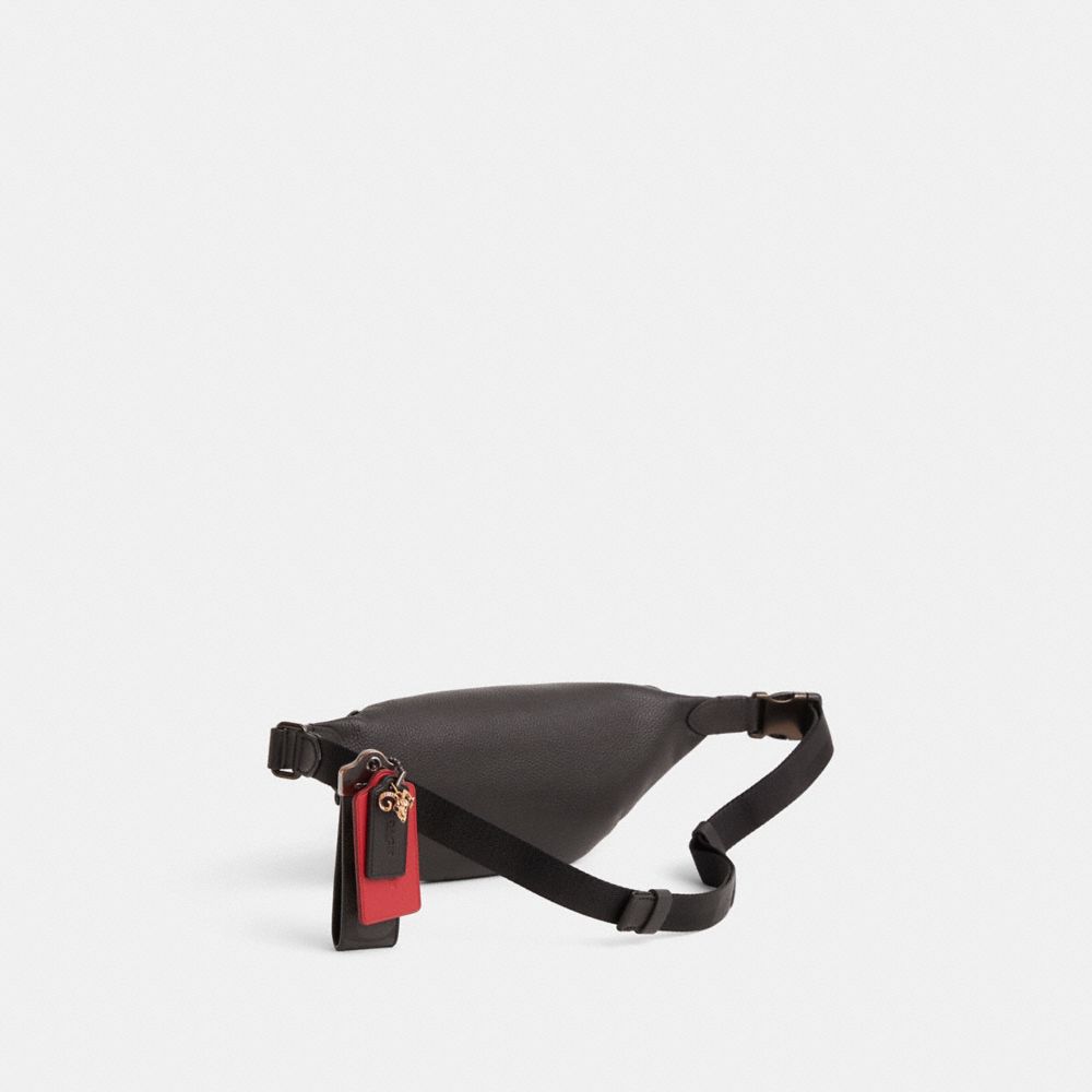 COACH®,Upcrafted Charter Belt Bag 7,Leather,Lining Polyester,Belt Bag,Plastic,Applique,Metal,Pendant,Sustainable,Silver Me...,Black,Angle View