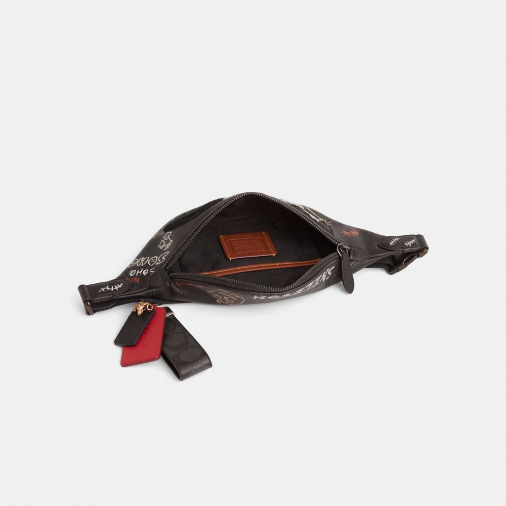 COACH®,Upcrafted Charter Belt Bag 7,Leather,Lining Polyester,Belt Bag,Plastic,Applique,Metal,Pendant,Sustainable,Silver Me...,Black,Inside View,Top View