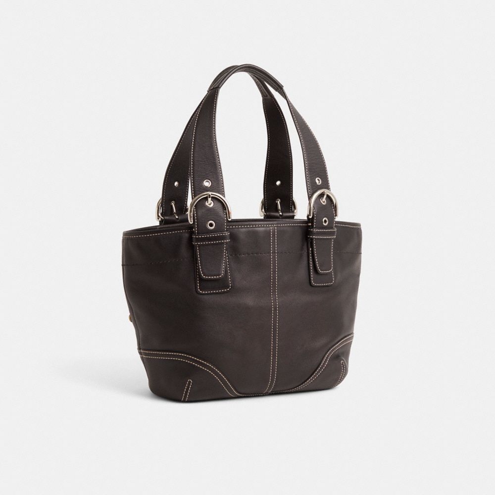 COACH®,Upcrafted Vintage Coach Soho Tote,Leather,Tote,Metal Material,Embellished,Pendant,Stitching,Studded,Sustainable,Adj...,Brown,Angle View