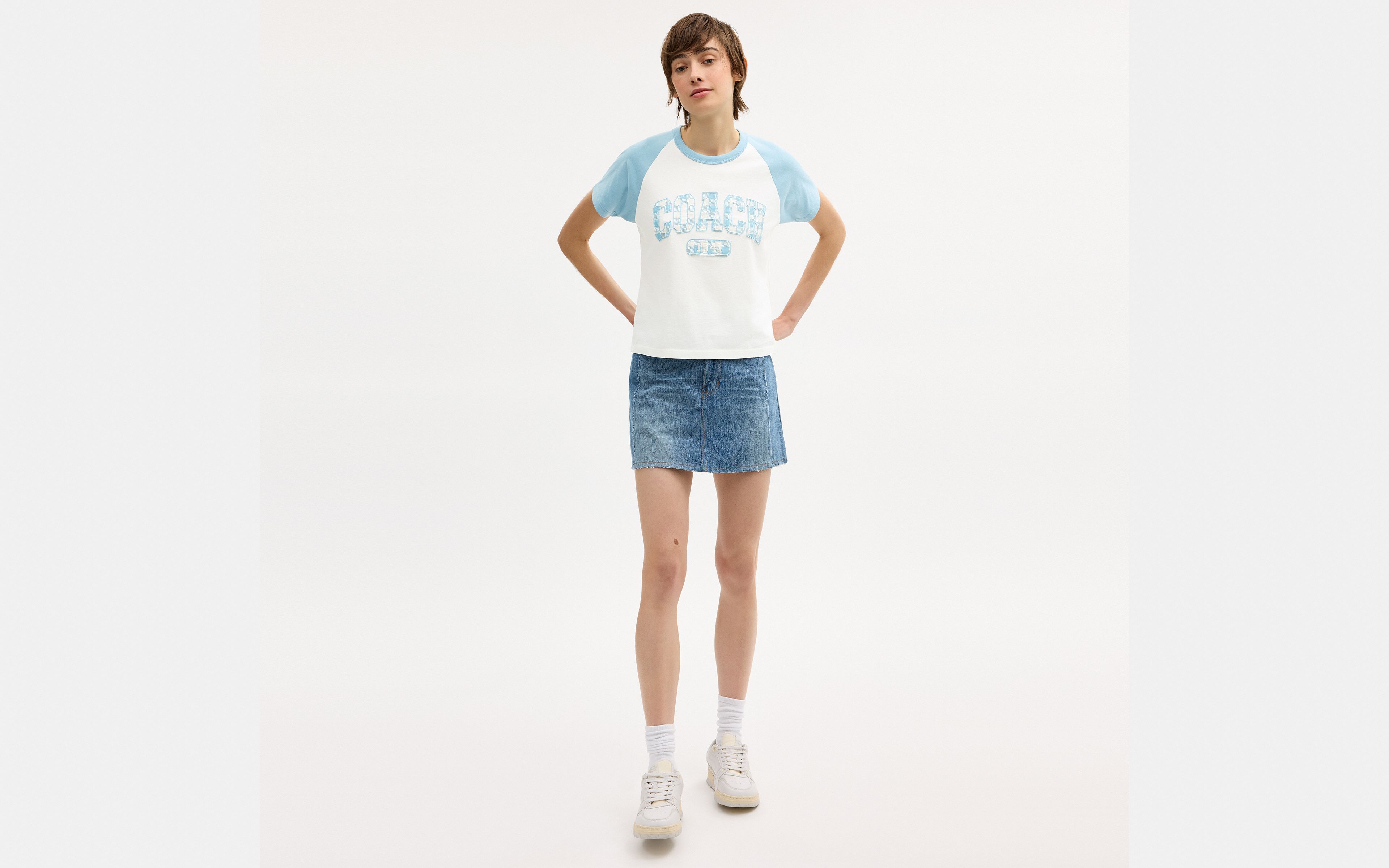 Gingham Sporty Raglan T-Shirt Organic Cotton