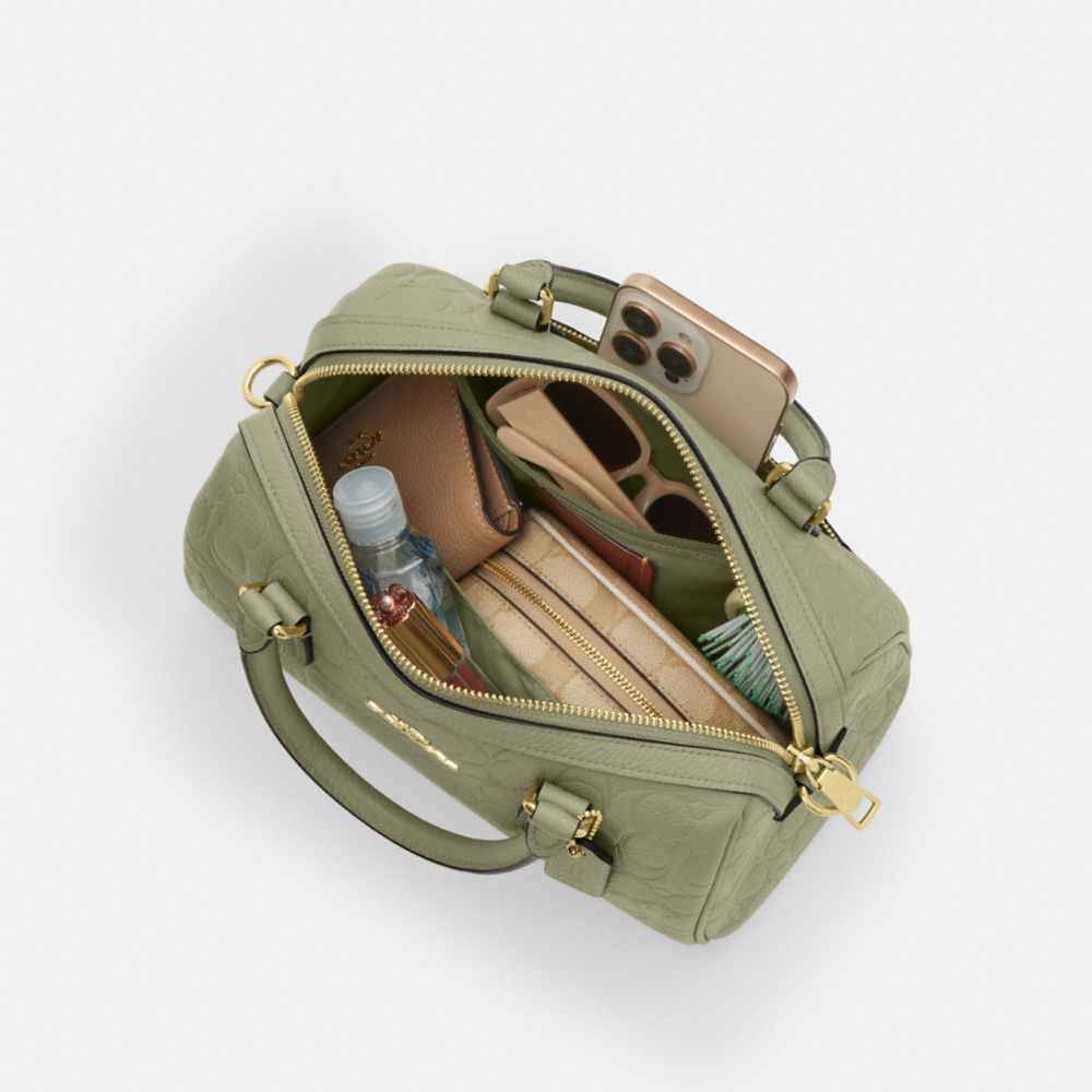 COACH®,Rowan Satchel Bag In Signature Leather,,Inside View,Top View