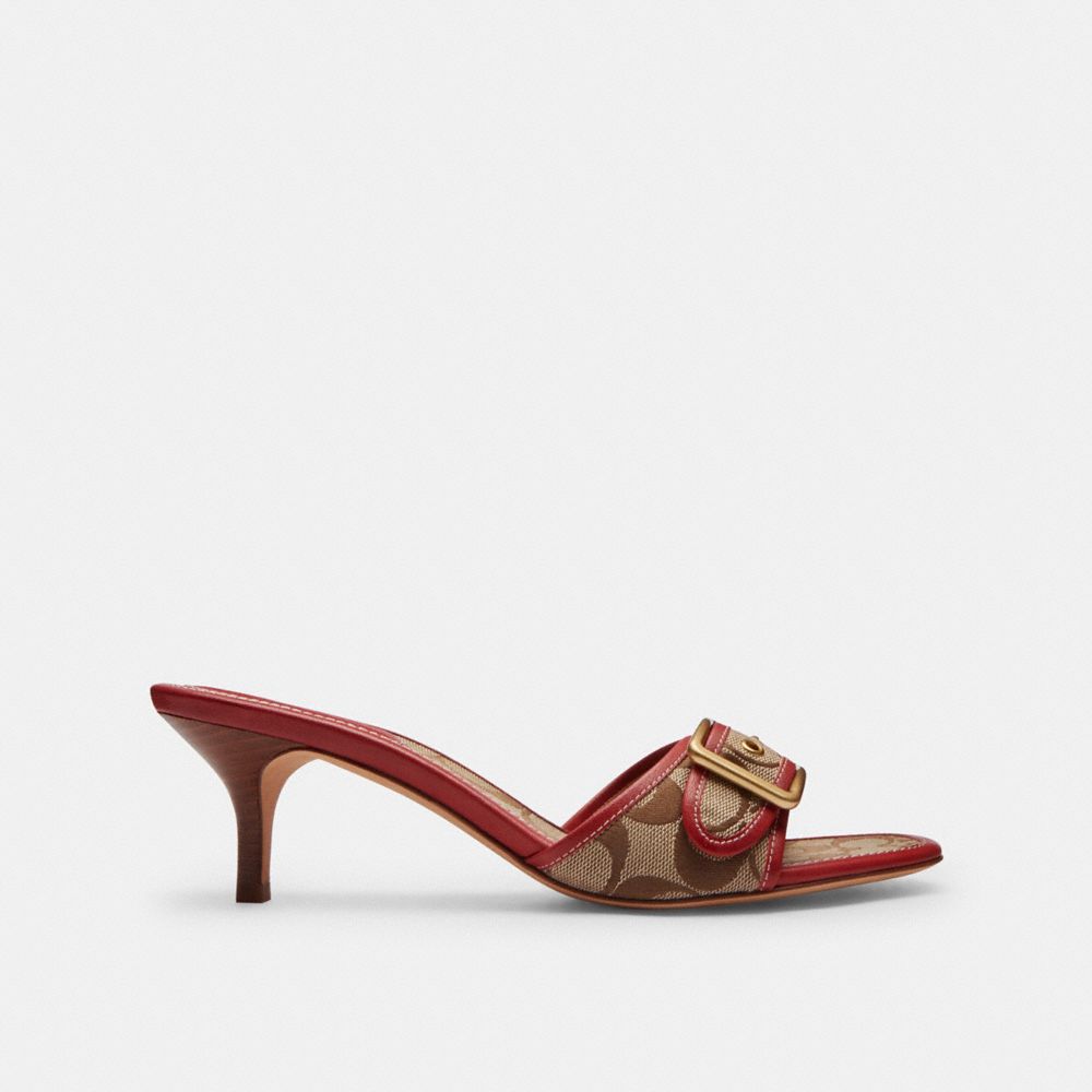 COACH®,SANDALE MARGOT EN JACQUARD EXCLUSIF,Kaki/Coquelicot,Angle View