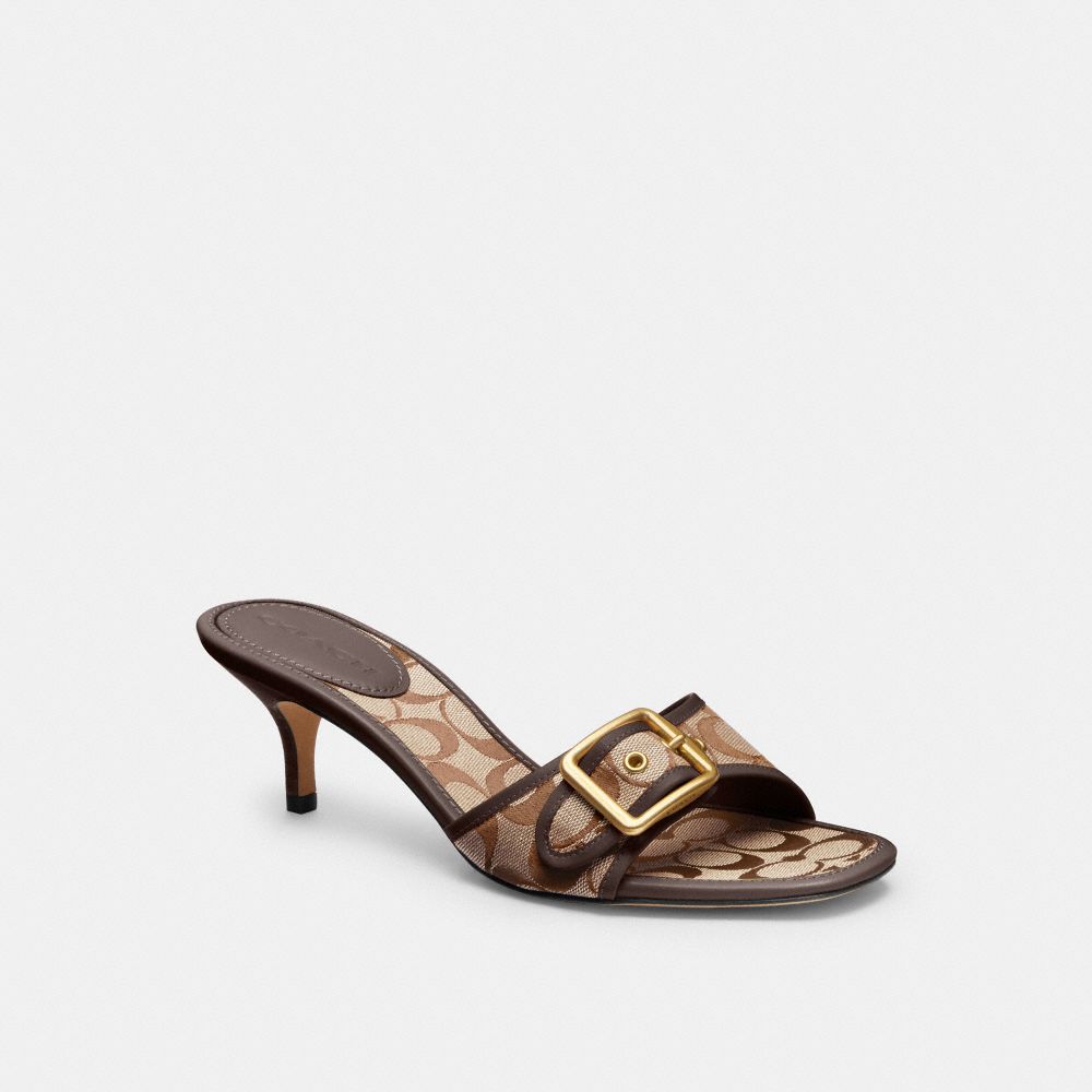 COACH®,Margot Sandal In Signature Jacquard,Recycled Cotton,Leather,Recycled Polyester,Sateen,Cotton,Sandals,Logo,Metal,Sustai,,Front View