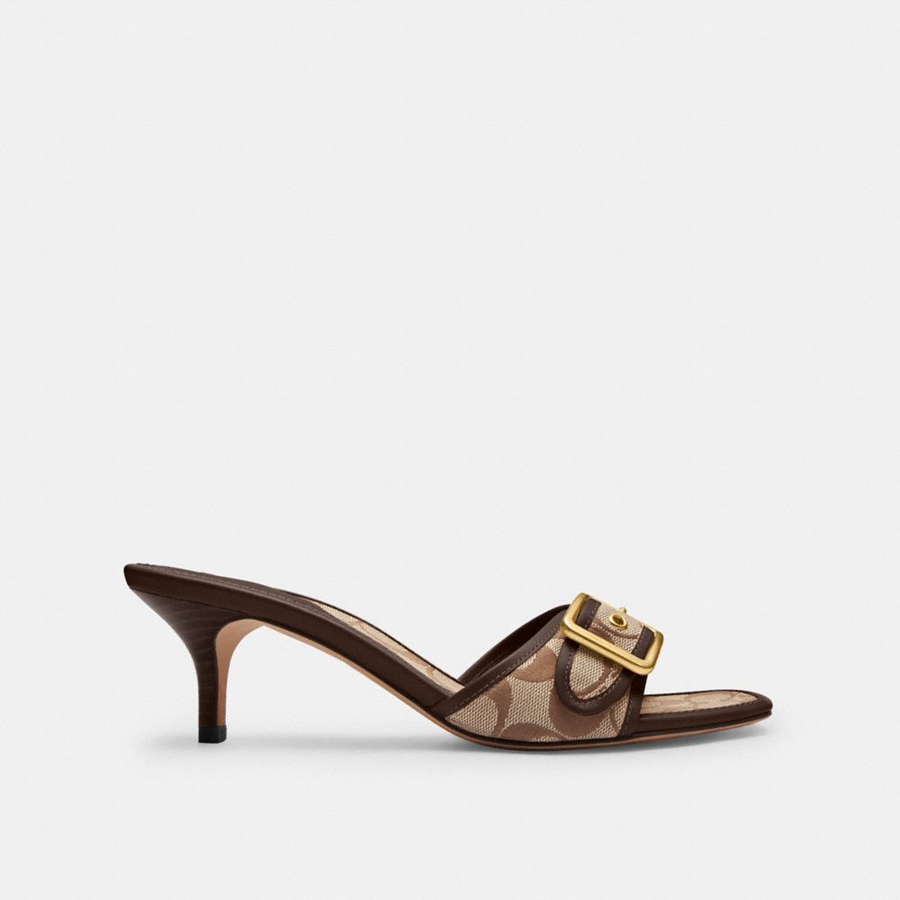 COACH®,Margot Sandal In Signature Sateen Jacquard,,Angle View