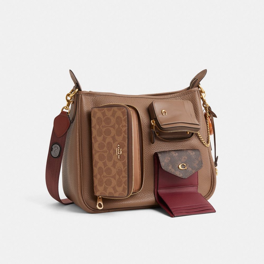 COACH®,Upcrafted Cary Shoulder Bag,Brown,Angle View