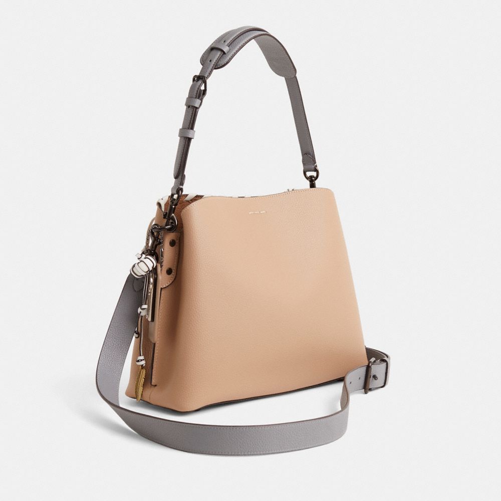 COACH®,Upcrafted Willow Shoulder Bag In Colorblock,Taupe,Angle View