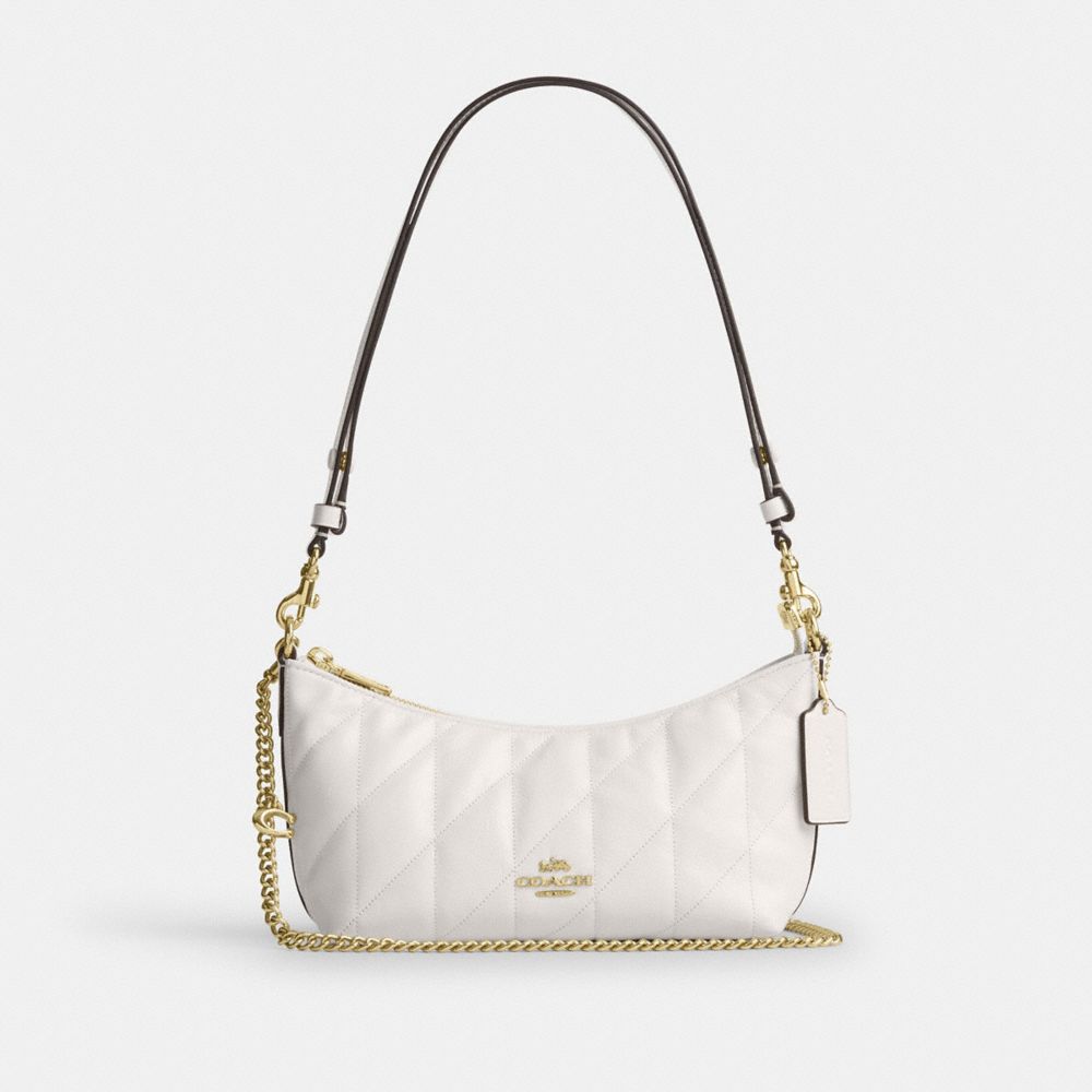 COACH®,SAC ÉPAULE CAITLIN AVEC MATELASSAGE ET BRELOQUE,Or/Craie,Front View