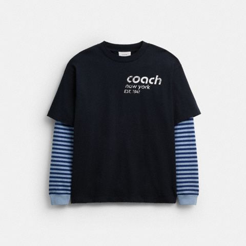 Мужские футболки Coach Double Layered Long Sleeve T-Shirt In Organic Cotton