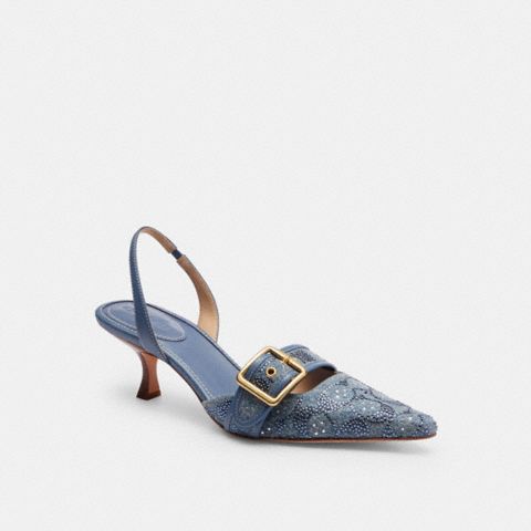 Coach Margot Slingback In Crystal Signature Denim