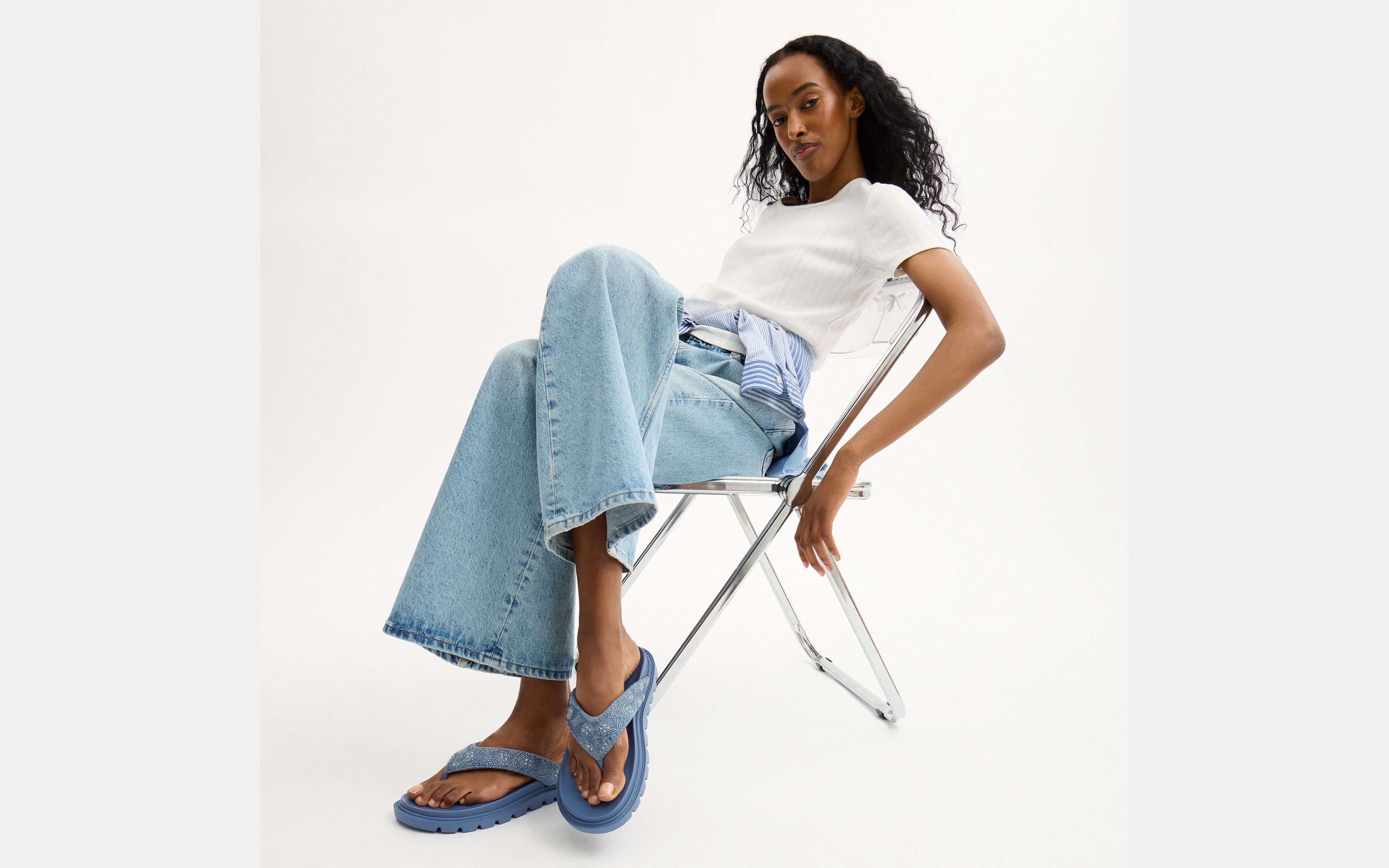 Brynn Thong Sandal Crystal Signature Denim