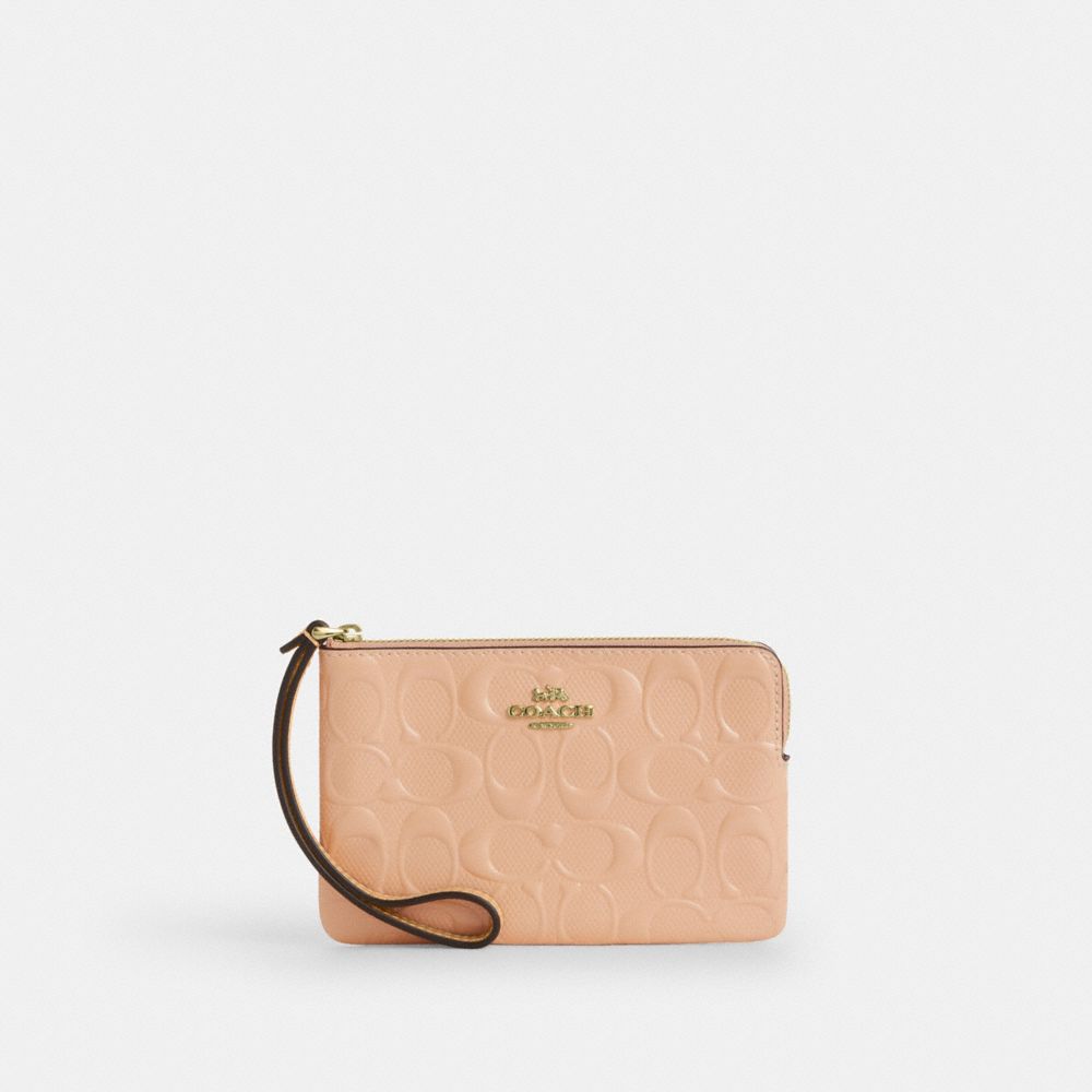 COACH&reg;,Corner Zip Wristlet In Signature Leather With Charm,,Front View