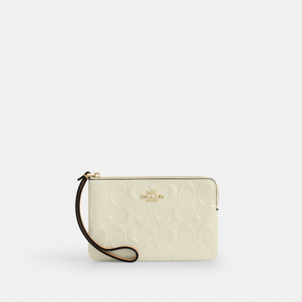 COACH&reg;,Corner Zip Wristlet In Signature Leather With Charm,,Front View