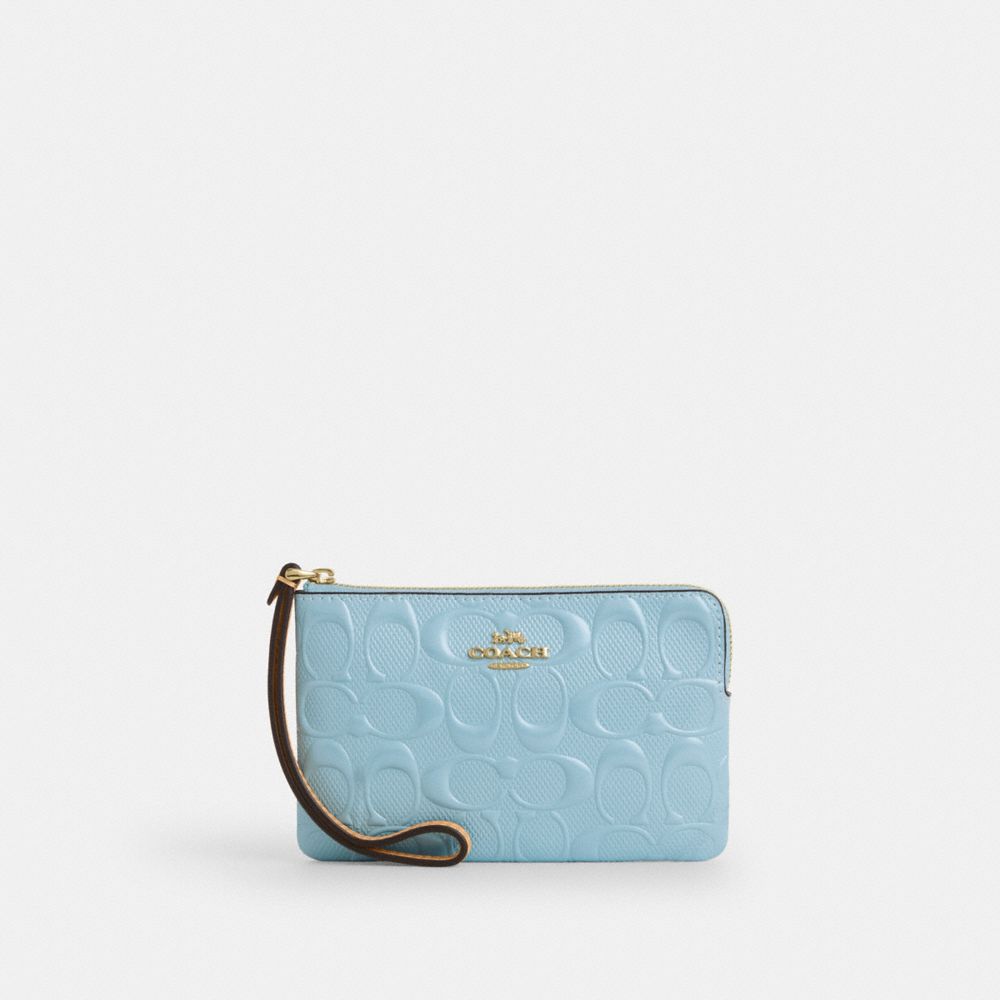 COACH&reg;,Corner Zip Wristlet In Signature Leather With Charm,,Front View