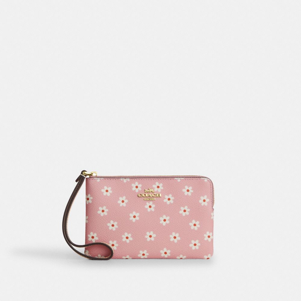 COACH®,Corner Zip Wristlet With Floral Print,,Front View
