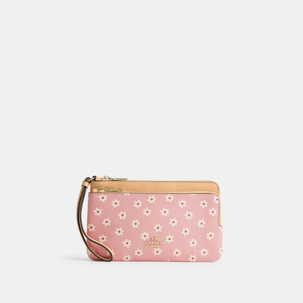 COACH®,Double Zip Wristlet With Floral Print,,Front View