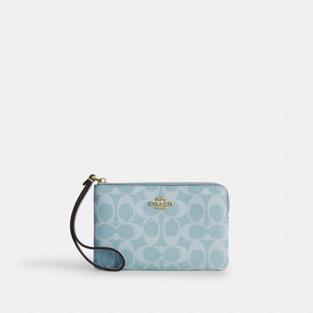 COACH®,Corner Zip Wristlet In Signature Canvas,,Front View