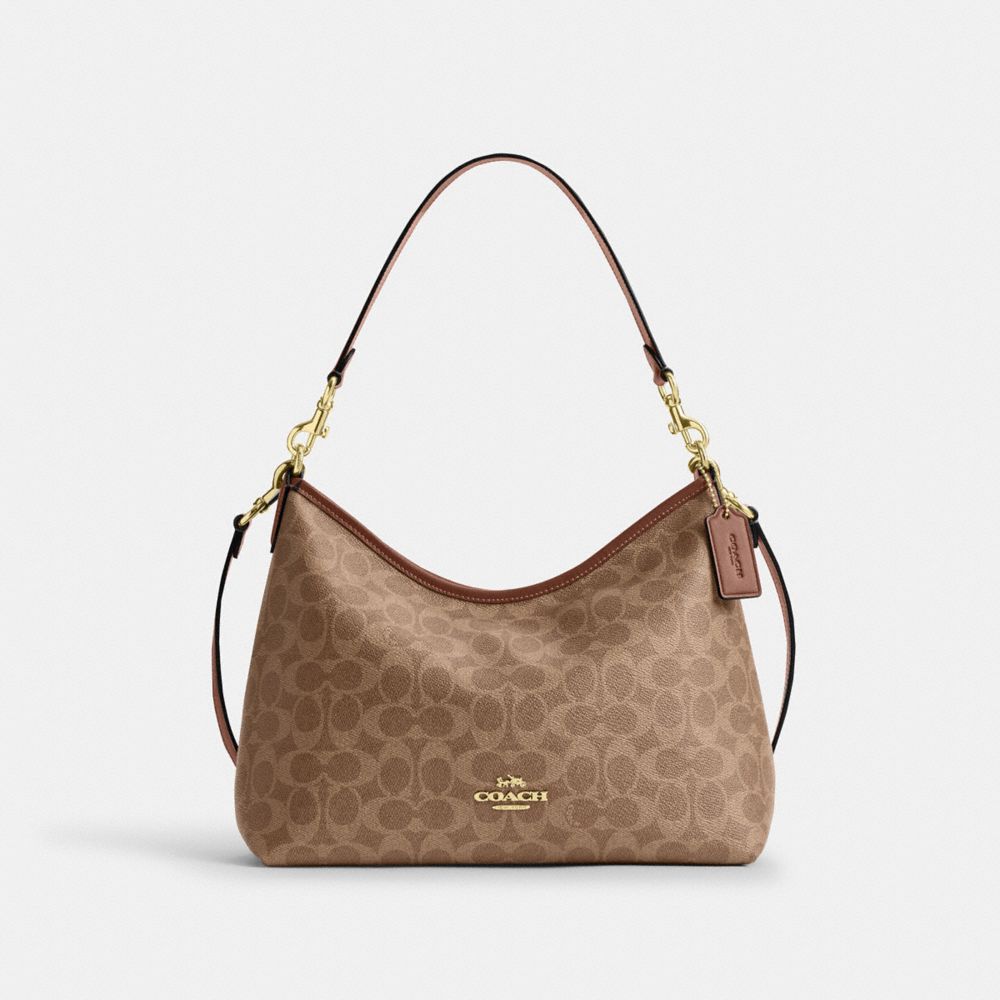 COACH®,ローレル ショルダー バッグ・シグネチャー キャンバス,ﾀﾝ/ﾌﾞﾗｳﾝ