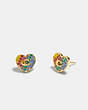 COACH®,HEART STUD EARRINGS,Plated Brass,Mini,Gold/Multi,Front View