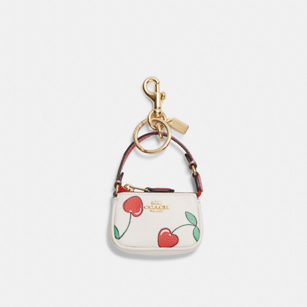 Coach Outlet Mini Nolita Bag Charm With Heart Cherry Print in White