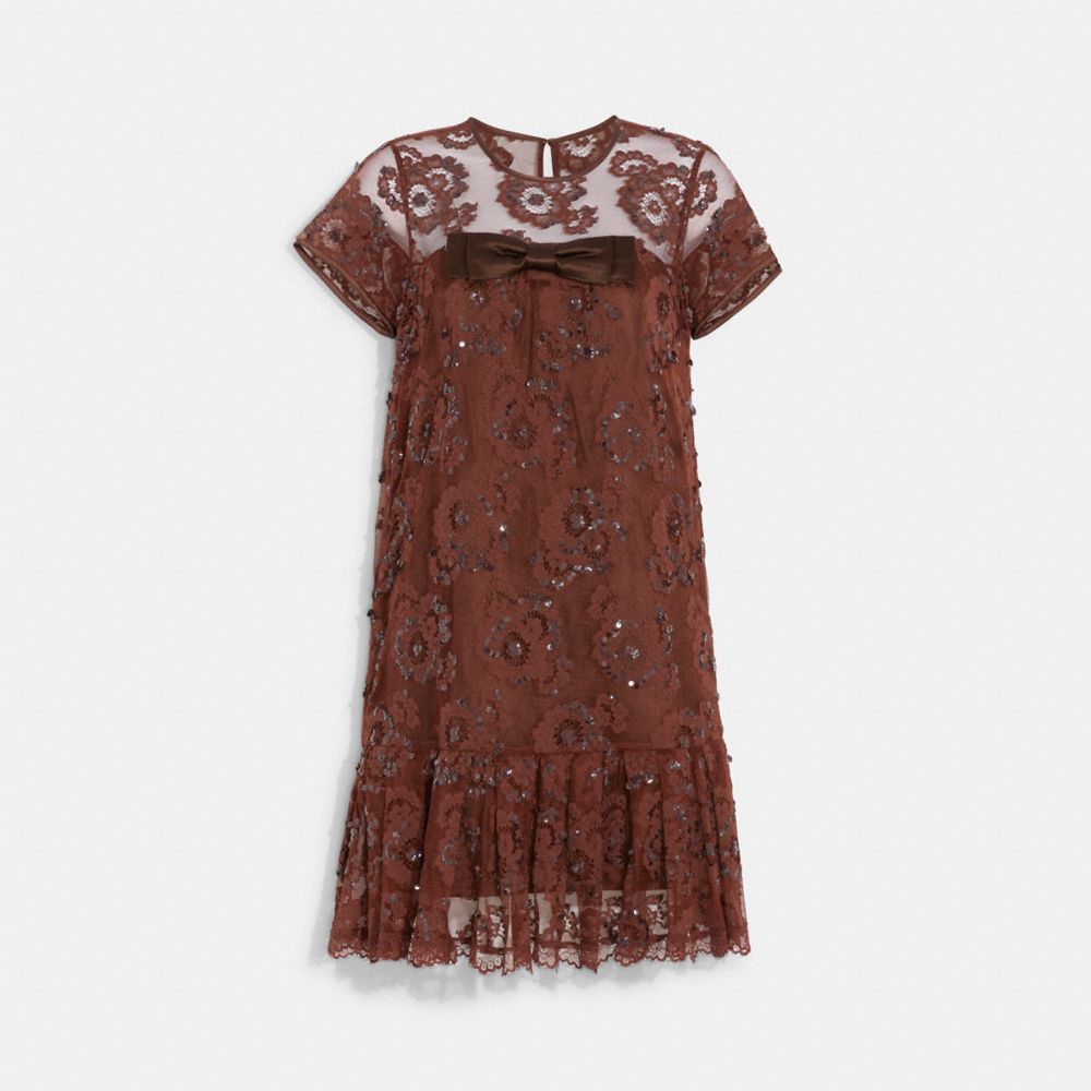 Lucky Brand Short Sleeve Babydoll Dress in Brown