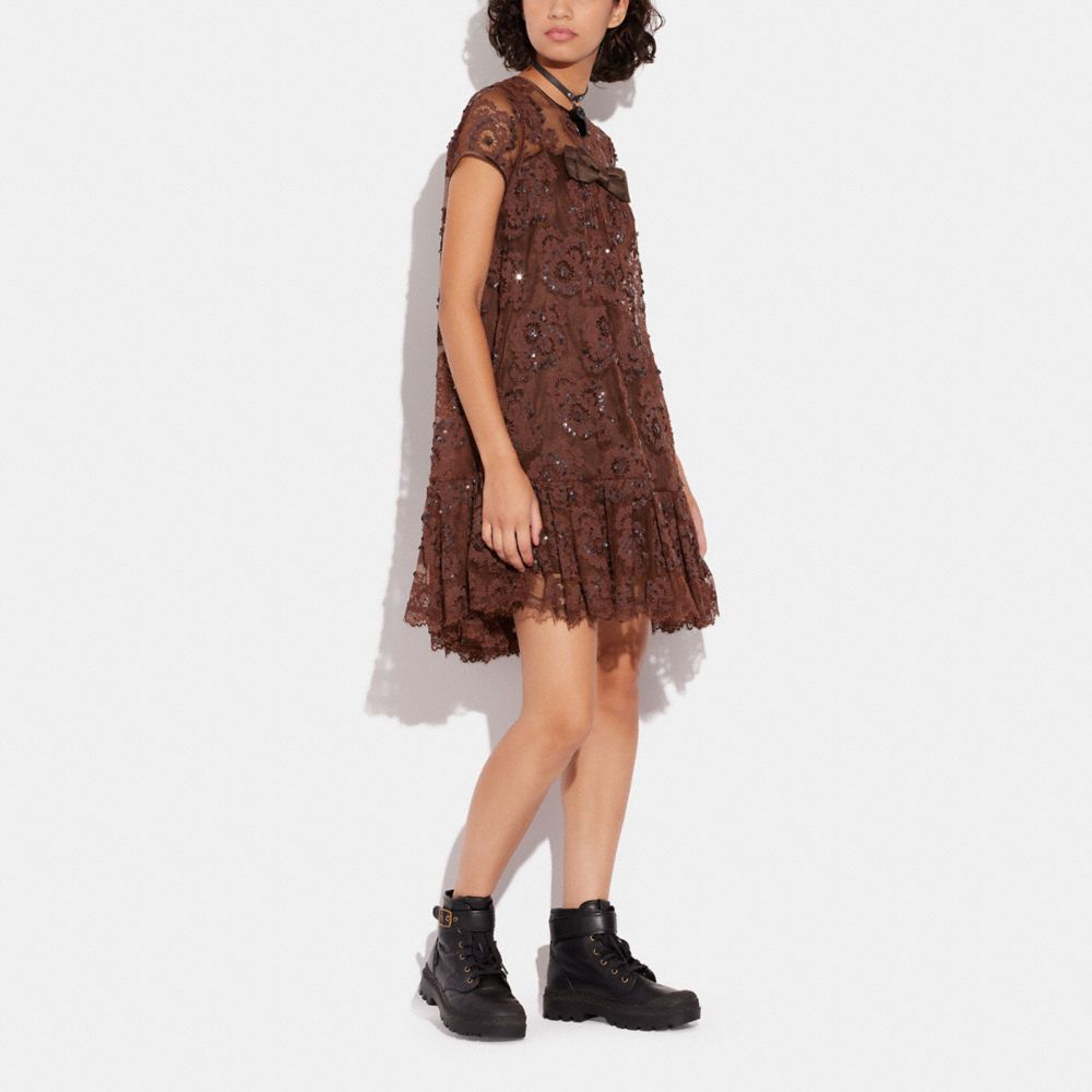 Lucky Brand Short Sleeve Babydoll Dress in Brown