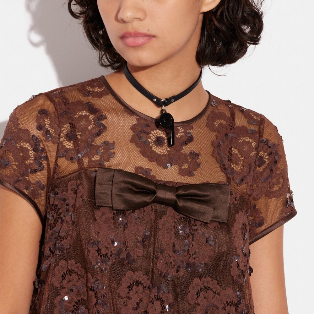 COACH®  Short Sleeve Lace Dress