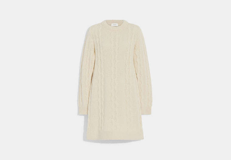 COACH®,CABLE KNIT DRESS,wool,Cream,Front View
