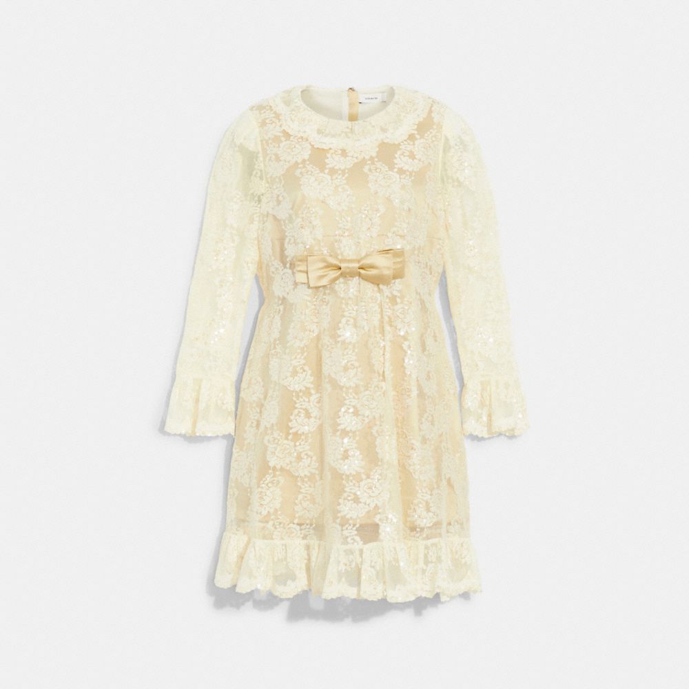 COACH®,EMBROIDERED LACE DRESS,Cream,Front View