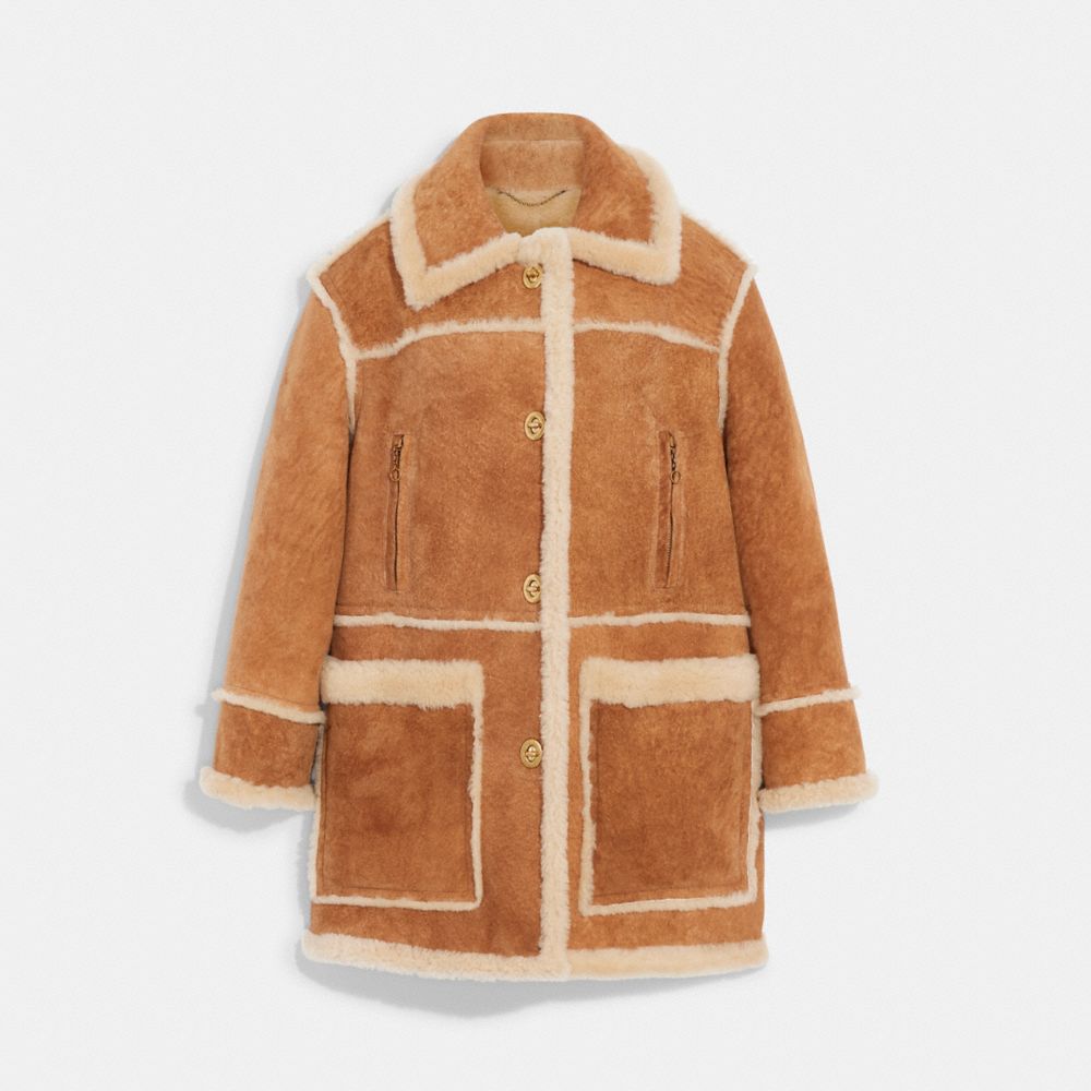 COACH®,SHEARLING PANELED COAT,Chestnut,Front View