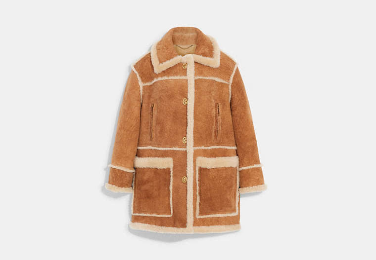 COACH®,SHEARLING PANELED COAT,Shearling,Chestnut,Front View